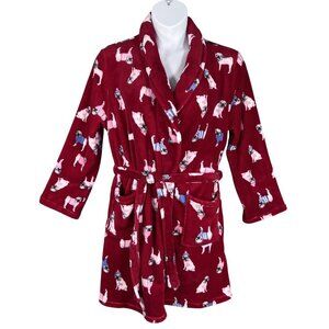 Dearfoams NWT L/XL Fleece Kimono Robe Pug Dog Print Snuggly Buddy Cozy Lounge